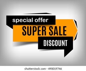 Super sale banner, vector discount image, special offer. Website sticker, orange website page design