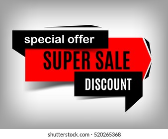 Super sale banner, vector discount image, special offer. Website sticker, red website page design