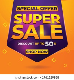 Super sale banner, vector template design for media promotian web add and commercial social media post 
