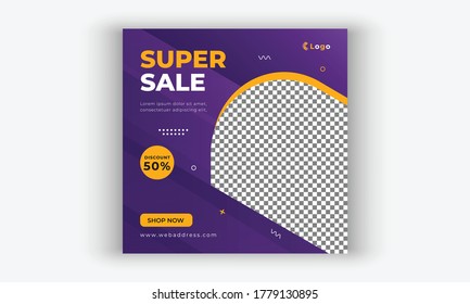 Super sale banner for web and social media. Editable sale Social Media Post Template for Digital Marketing. Square flyer and poster design, square sale banner layout template, vector