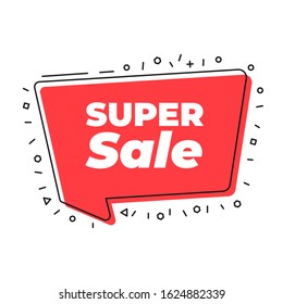 Super sale banners. Flat linear promotion ribbon banner, scroll, price tag, sticker, badge, poster. Vector illustration. 