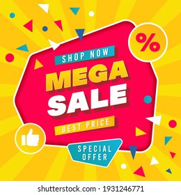 Super sale big finale special offer concept square banner template design.Design template discount abstract promotion layout poster.Mega sale vector illustration.Just shop now.Modern bright flyer.