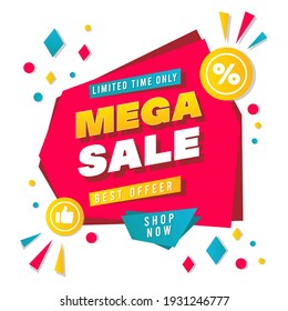 Super sale big finale special offer concept square banner template design.Design template discount abstract promotion layout poster.Mega sale vector illustration.Just shop now.Modern bright flyer.