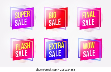 Super sale big set of sticker with wow deal. Big, final, flash, extra and wow special offer discount tag or label collection vector illustration isolated on white background