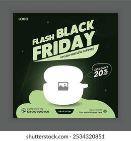 
Super sale black Friday social media post design template or headphone online selling banner 