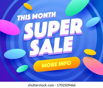 Super Sale Blue Banner Offer Template. Marketing Poster For Magazine Advertising , Discount Sales, Shops, Email Newsletters