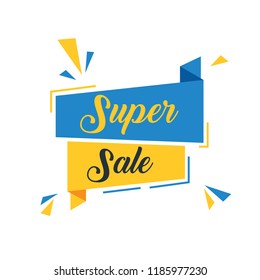 Super Sale With Blue And Yellow Ribbon Banner