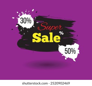 Super Sale Brush Strokes and Splatters Banner in Purple. Advertisement campaign for retail discounts concept vector