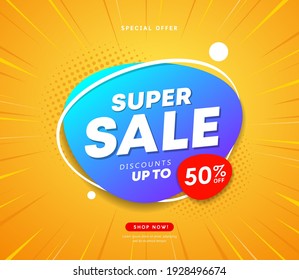 Super sale business concept design on banner yellow background, Eps 10 vector illustration