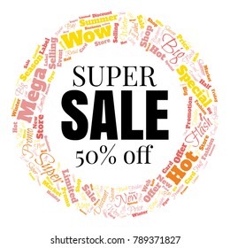 Super Sale circle word cloud. Vector illustration for advertising offer