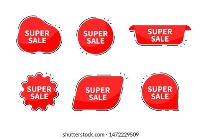 Super sale collection tags. Banner red colored. Flat linear promotion ribbon banners. Vector illustration