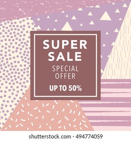 Super Sale colorful background. Sale background. Geometric design. Special offer. Vector illustration.