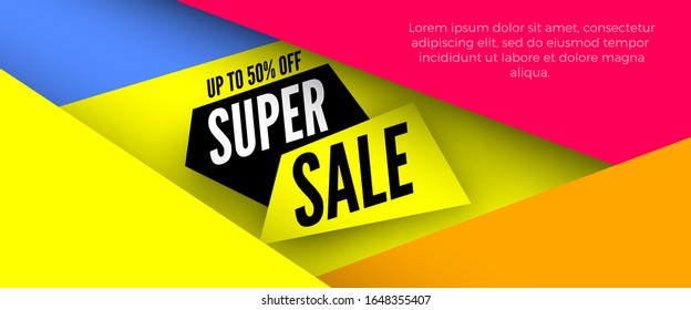 Super sale colorful banner. Vector illustration.
