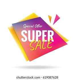 Super Sale colorful sharp heading design for banner or poster. Sale and discounts. Vector illustration