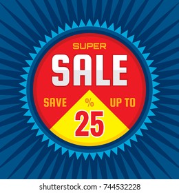 Super sale - concept banner vector illustration. Discount save up to 25%. Graphic layout. Abstract background. 