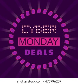 Super sale Concept. Cyber Monday special deals. Template promotion poster on discount offer. Design idea element of season hot deal campaign banner. Background for advertisement. Vector illustration