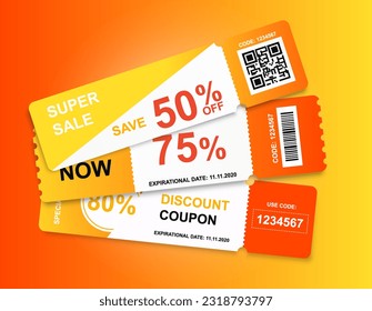 Super sale coupons. Marketing and promotion of goods on Internet, discounts, sales and promotions. Special offer and loyalty program. Graphic element for website. Cartoon flat vector illustration