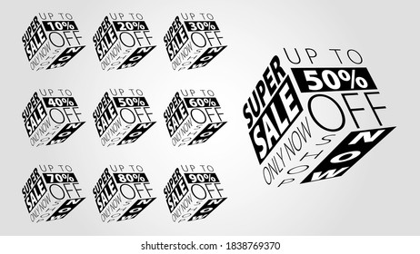 Colección de etiquetas de vectores de cubo de superventa 