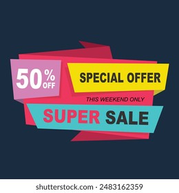 Super sale deal banner template design, special offer for weekend