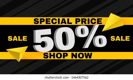 Super sale design template with 3D triangles. Spacial offer. Mega sale.