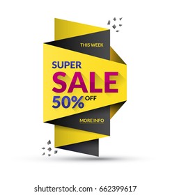 Super sale design template. Vector illustration. Special offer and discount concept. Up to 50% off banner.
