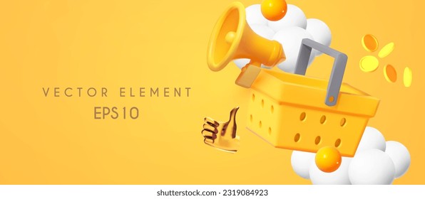 Plantilla de diseño de superventa con cesta de compras amarilla y señal de aprobación hacia arriba.