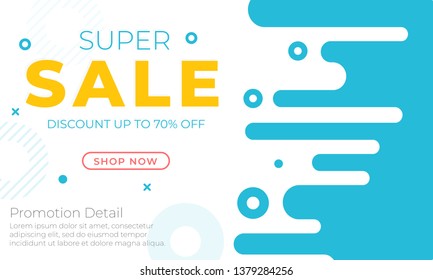 Super sale discount up to 70% off. Sale banner template design with dynamic shape background and bright color. Applicable for promotional, social media post, marketing kit.