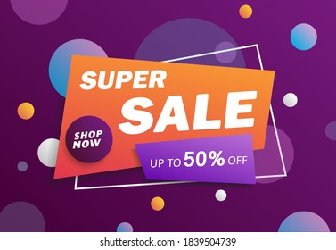 Super sale discount banner design. Layout for online shopping, product, promotions, website and brochure. Special offer up to 50% off. Vector template