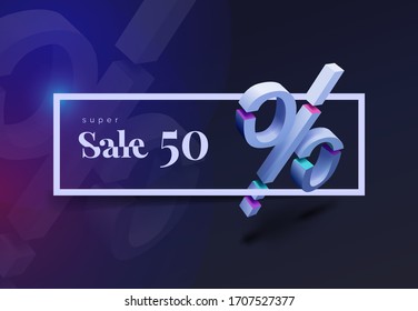 Super sale. Discount banner on a dark background with copy space and different discounts, volume percent sign. Modern vector illustration.