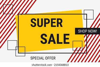 Super sale, discount geometric style banner vector design template