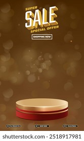 super sale discount portait template banner with blank space 3d podium for social media post product sale with abstract gradient brown background design15