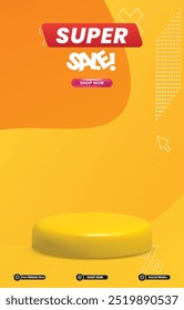 super sale discount portait template banner with blank space 3d podium for social media post product sale with abstract gradient orange background design38