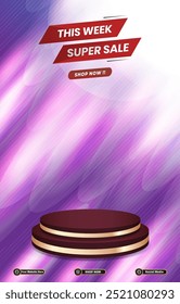 super sale discount portait template banner with blank space 3d podium for social media post product sale with abstract gradient purple background design58