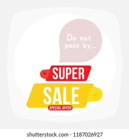 Super Sale discount red and yellow tag. Flat vector illustration EPS10.