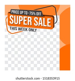 Super sale discount social media  template design for promotion, ad, brochure, flyer. All vector illustration in orange