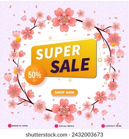 super sale discount template banner with copy space for product sale with abstract gradient pink and white background design