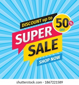 Super sale discount - vector layout concept illustration. Abstract advertising promotion banner. Creative background. Special offer. Shop now. Graphic design elements. 