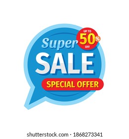 Super sale discount - vector layout sticker concept illustration. Abstract advertising promotion banner. Creative background. Special offer. Shop now. Graphic design elements. 