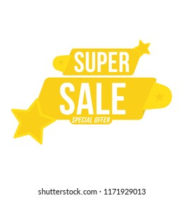 Super Sale discount yellow tag. Flat vector illustration EPS10.