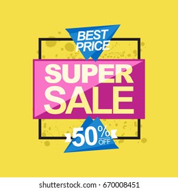 Super sale and discounts Up to 50% off Vector illustration. Promotion template design usable for print or web, banner and poster material.