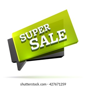 Super Sale dynamic vector banner isolated on white. Cool bright sign nice for product advertising. Clean vector image isolated on white. Cool 3d effects with realistic shadows and reflexes.