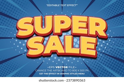 Super sale editable 3d text effect vector template use for business brand,flyer and advertising social media