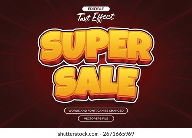 Super sale editable text effect with cartoon text style 