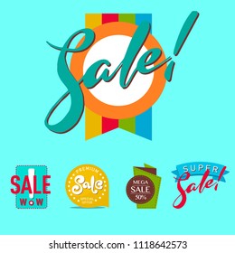 Super sale extra bonus banners text in color drawn label business shopping internet promotion vector illustration