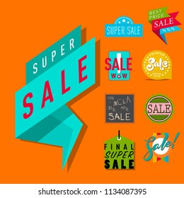 Super sale extra bonus banners text in color drawn label business shopping internet promotion vector illustration