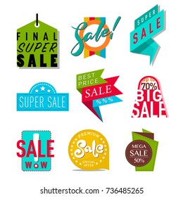 Super sale extra bonus banners text in color drawn label business shopping internet promotion vector illustration
