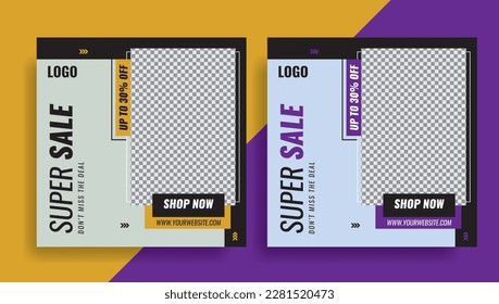 Super Sale Fashion Social Media Post Template Design. Set of sale banner template design. Vector illustration, online business marketing, and promotion.Editable Mega Sale Post Template. Social Media.