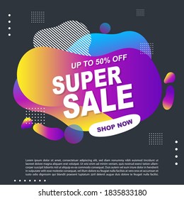 Super Sale fluid, liquid gradient Banner template Design. You Can use for Super Sale promotion. Advertising shopping flyers, discount banners