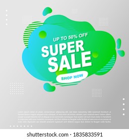 Fluido Super Sale, gradiente líquido Diseño de la plantilla de banner. Puedes usar para promoción de Super Sale. Volantes de compras publicitarias, banners de descuento