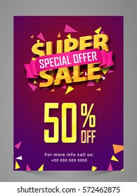 Super Sale Flyer, Poster, Banner Or Pamphlet With Special 50% Discount Offer.